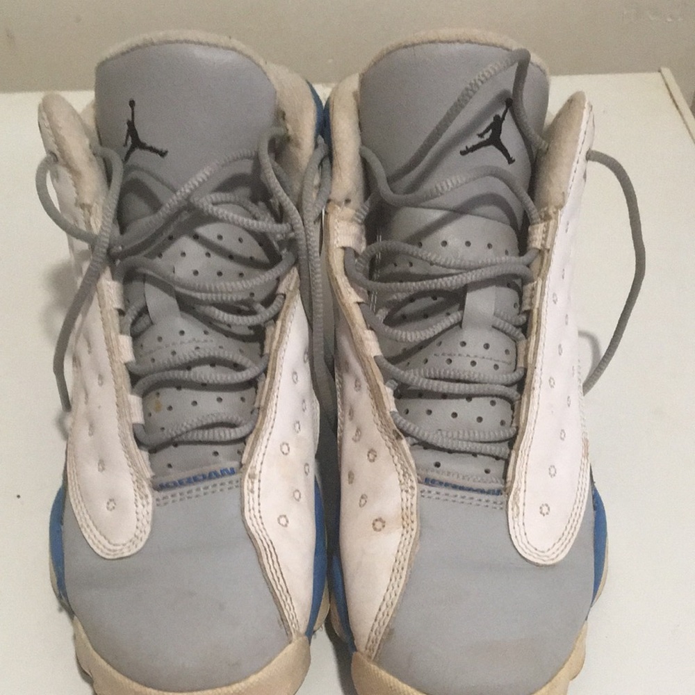 Jordan Gray and White High-Top Basketball Sneakers